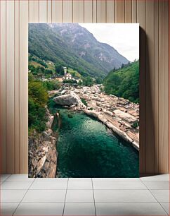 Πίνακας, Mountain Village by the River Ορεινό χωριό δίπλα στο ποτάμι