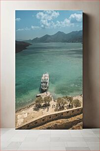 Πίνακας, Mountainous Coastal Scene with Boat Ορεινή Παράκτια Σκηνή με Βάρκα