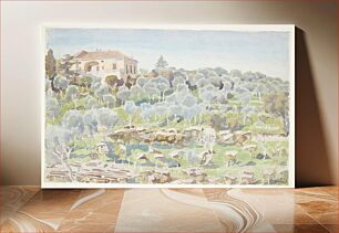 Πίνακας, Mountainside with olive trees and a villa by Peter Hansen