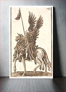 Πίνακας, Mounted, richly equipped soldier (Deli?), profile to left;sword and club at side, eagle's wings on helmet, shield and lance;the horse's head and forebody covered with the whole skin of a lion