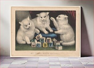 Πίνακας, My three white kitties: learning their a.b.c. between 1856 and 1907 by Currier & Ives