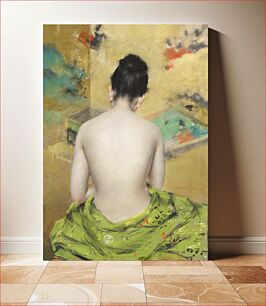 Πίνακας, Naked Japanese woman posing sensually with a kimono, vintage erotic art. Study of Flesh Color and Gold (1888) by William Merritt Chase