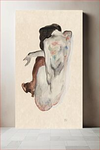 Πίνακας, Naked lady. Crouching Nude in Shoes and Black Stockings, Back View (1912) by Egon Schiele