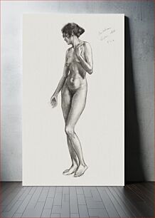Πίνακας, Naked woman posing sensually, vintage erotic art. Nude by Solon H. Borglum