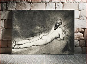 Πίνακας, Naked woman posing sensually, vintage erotic art. Nude Figure Lying Down (1906) by Theodore Roussel