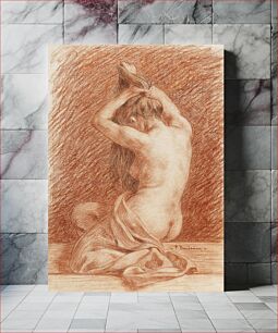 Πίνακας, Naked woman posing sexually and showing her bum, vintage art. Female Figure Dressing Hair by Paul Albert Baudouin