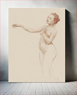 Πίνακας, Naked woman showing her breasts, vintage erotic art. Female Nude with Outstretched Arm (1898) by Karel Vitezslav Masek