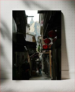 Πίνακας, Narrow Alley with Lanterns and Modern Building in Background Στενό δρομάκι με φανάρια και μοντέρνο κτίριο στο φόντο