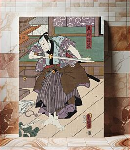 Πίνακας, Näyttelijät kamezo, onoe kikugoro iv ja ichikawa kodanji iv näytelmässä sugawara denju tenarai-kagami (kaunokirjoitusta sugawaran oppien mukaan), 1857, by Utagawa Kunisada