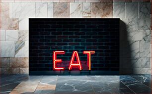 Πίνακας, Neon Eat Sign Against Brick Wall Νέον Eat Sign Against Brick Wall