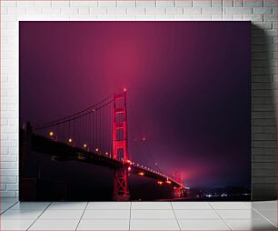 Πίνακας, Neon-lit Bridge at Night Γέφυρα με νέον φωτισμό τη νύχτα