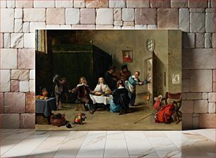Πίνακας, New Testament parable (Luke 15:11-32): A lively scene showing the Prodigal Son at supper with courtesans at an inn, accompanied by servants and musicians