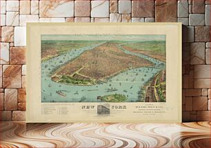 Πίνακας, New York: a birdseye view from the harbor, showing Manhattan Island in its surroundings, with various points of interest in the city and the location of Rogers, Peet & Co