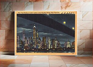 Πίνακας, New York skyline at night, looking under Brooklyn Bridge, New York City