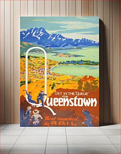 Πίνακας, New Zealand Railway poster - 'Get in the Queue', Queenstown (1935) chromolithograph art by New Zealand Railways Department