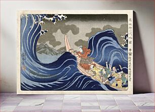 Πίνακας, Nichiren conjures the waves at Kakuda during his exile to Sado (1833–1837) vintage Japanese illustration by Utagawa Kuniyoshi