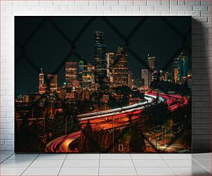 Πίνακας, Night Cityscape with Light Trails Νυχτερινό αστικό τοπίο με μονοπάτια φωτός