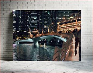 Πίνακας, Night Cityscape with Modern Bridge Νυχτερινό αστικό τοπίο με σύγχρονη γέφυρα