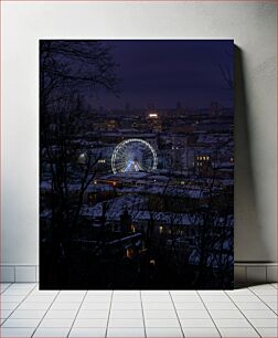Πίνακας, Night Ferris Wheel in Winter City Νυχτερινός τροχός λούνα παρκ στην πόλη του χειμώνα