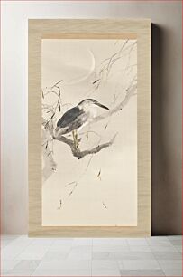 Πίνακας, Night Heron and Willow with Crescent Moon by Watanabe Seitei