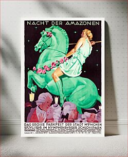 Πίνακας, Night of the Amazons. The big park festival in the city of Munich. (1936), vintage illustration by Ludwig Hohlwein