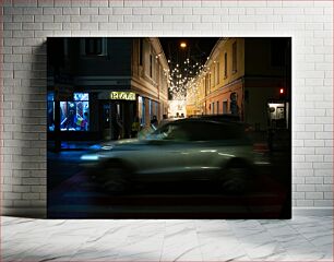 Πίνακας, Night Street Scene with Lights and Car Νυχτερινή σκηνή δρόμου με φώτα και αυτοκίνητο