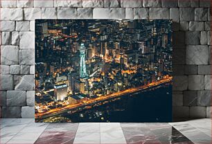 Πίνακας, Night View of a City with a Tower Νυχτερινή άποψη μιας πόλης με έναν πύργο