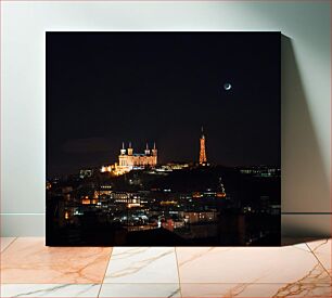 Πίνακας, Night View of a City with Illuminated Structures Νυχτερινή άποψη μιας πόλης με φωτισμένες κατασκευές