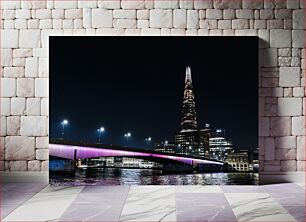 Πίνακας, Night View of the City with Illuminated Bridge Νυχτερινή θέα της πόλης με φωτισμένη γέφυρα