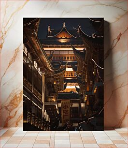 Πίνακας, Night View of Traditional Chinese Architecture Νυχτερινή άποψη της παραδοσιακής κινέζικης αρχιτεκτονικής