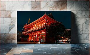 Πίνακας, Night View of Traditional Japanese Temple Νυχτερινή άποψη του παραδοσιακού ιαπωνικού ναού