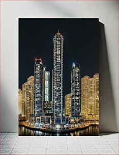 Πίνακας, Nighttime Cityscape with Skyscrapers Νυχτερινό αστικό τοπίο με ουρανοξύστες