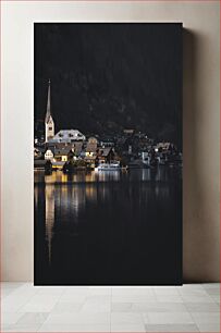 Πίνακας, Nighttime Lakeside Village Νυχτερινό Παραλίμνιο Χωριό