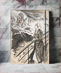 Πίνακας, Nurse standing at the railing of a ship, has a vision of wounded soldiers across a stormy sea / W