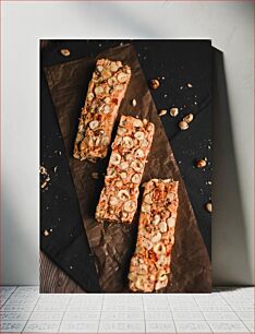 Πίνακας, Nutty Snack Bars on Brown Paper Σνακ μπαρ με ξηρούς καρπούς σε καφέ χαρτί