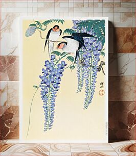 Πίνακας, Ohara Koson's Swallows and Wisteria (1926), Japanese bird illustration
