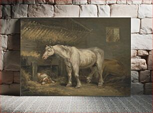 Πίνακας, Old horses with a dog in a stable