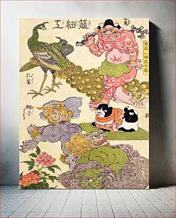 Πίνακας, Oni, Peacock, Shishi, Cat and Insect by the Craftman Ichida Shoshichiro of Naniwa (1786-1864) by Utagawa Kunisada