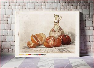 Πίνακας, Orange, apple and wine bottle