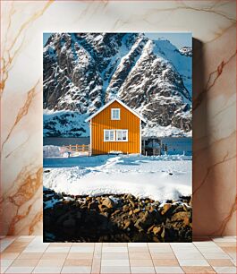 Πίνακας, Orange Cabin in Snowy Mountains Πορτοκαλί Καμπίνα στα Χιονισμένα Όρη