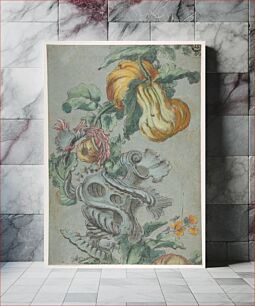Πίνακας, Ornamental Design with Fruit and Flowers (recto); Flower Stalk with Leaves (verso)