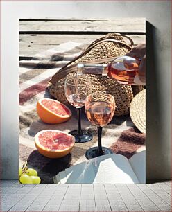 Πίνακας, Outdoor Picnic Scene with Wine and Grapefruit Υπαίθρια σκηνή πικνίκ με κρασί και γκρέιπφρουτ