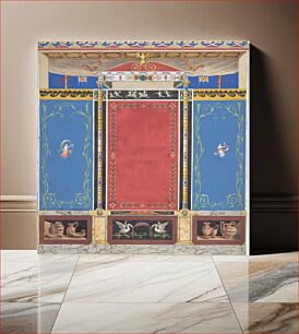 Πίνακας, Painted Wall Decor Featuring Thin Column with a Pair of Swans and Trompe L'Oeil Vases at Base by Jules-Edmond-Charles Lachaise and Eugène-Pierre Gourdet