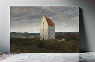 Πίνακας, Painting by Johannes Wilhjelm titled Skagens gamle kirke. Nat, Sand-Covered Church from 1910, Skagens Museum