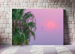 Πίνακας, Palm Tree and Bird at Sunset Φοίνικας και πουλί στο ηλιοβασίλεμα