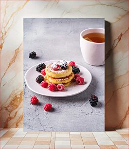 Πίνακας, Pancakes with Berries and Tea Τηγανίτες με μούρα και τσάι