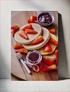 Πίνακας, Pancakes with Strawberries and Syrup Τηγανίτες με φράουλες και σιρόπι