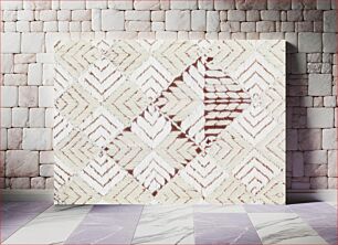 Πίνακας, Panel of dull red cotton material embroidered in an all-over pattern of diamond shapes in stain stich worked in white silk