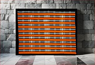 Πίνακας, panel, striped strip cloth, black and orange; cotton