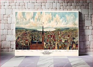 Πίνακας, Panoramic view of Milwaukee, Wisconsin with prominent streets and buildings identified